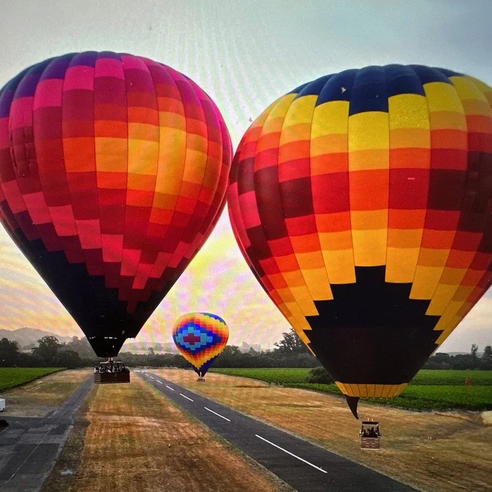 Guest view from the basket over the valleys at dawn