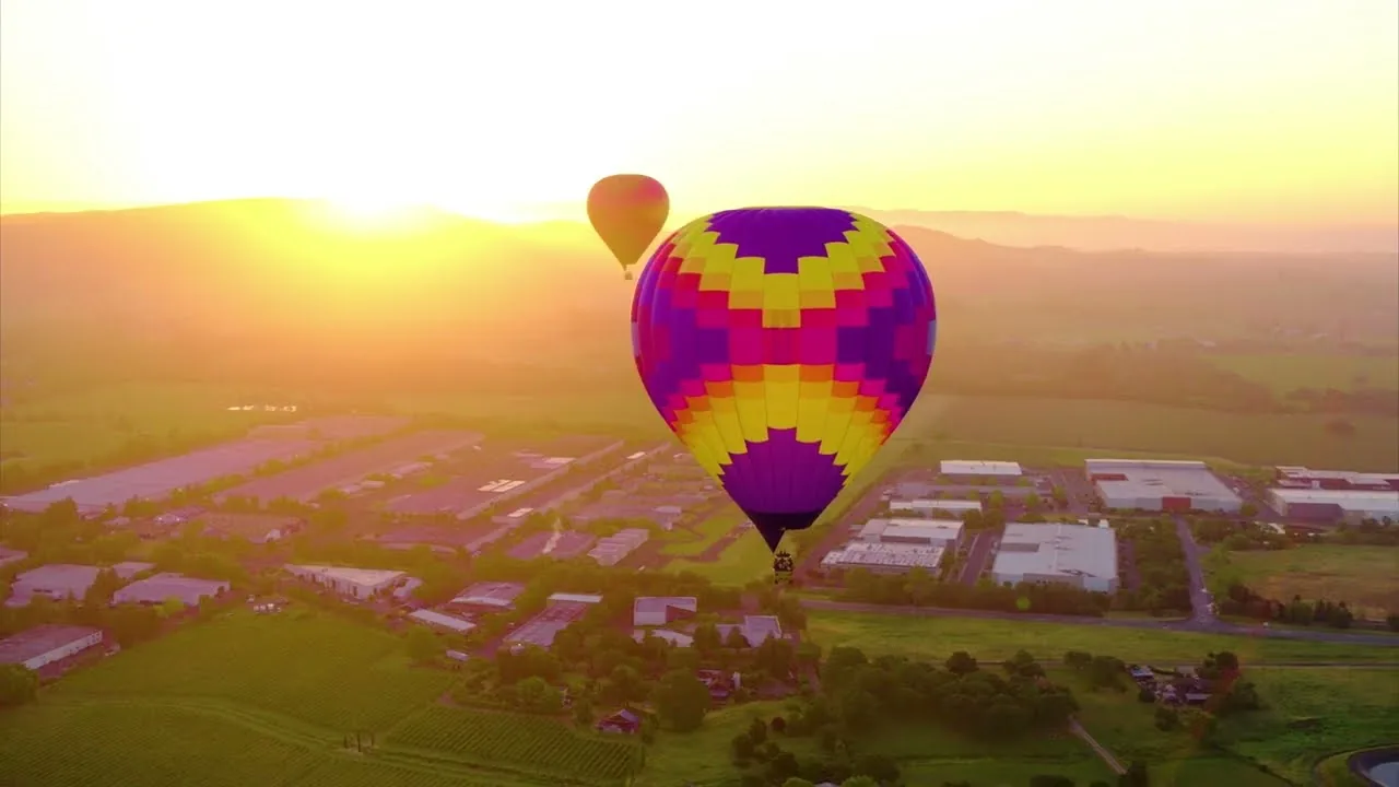 Sonoma Ballooning pre-flight video — two balloons over Sonoma Valley at sunrise